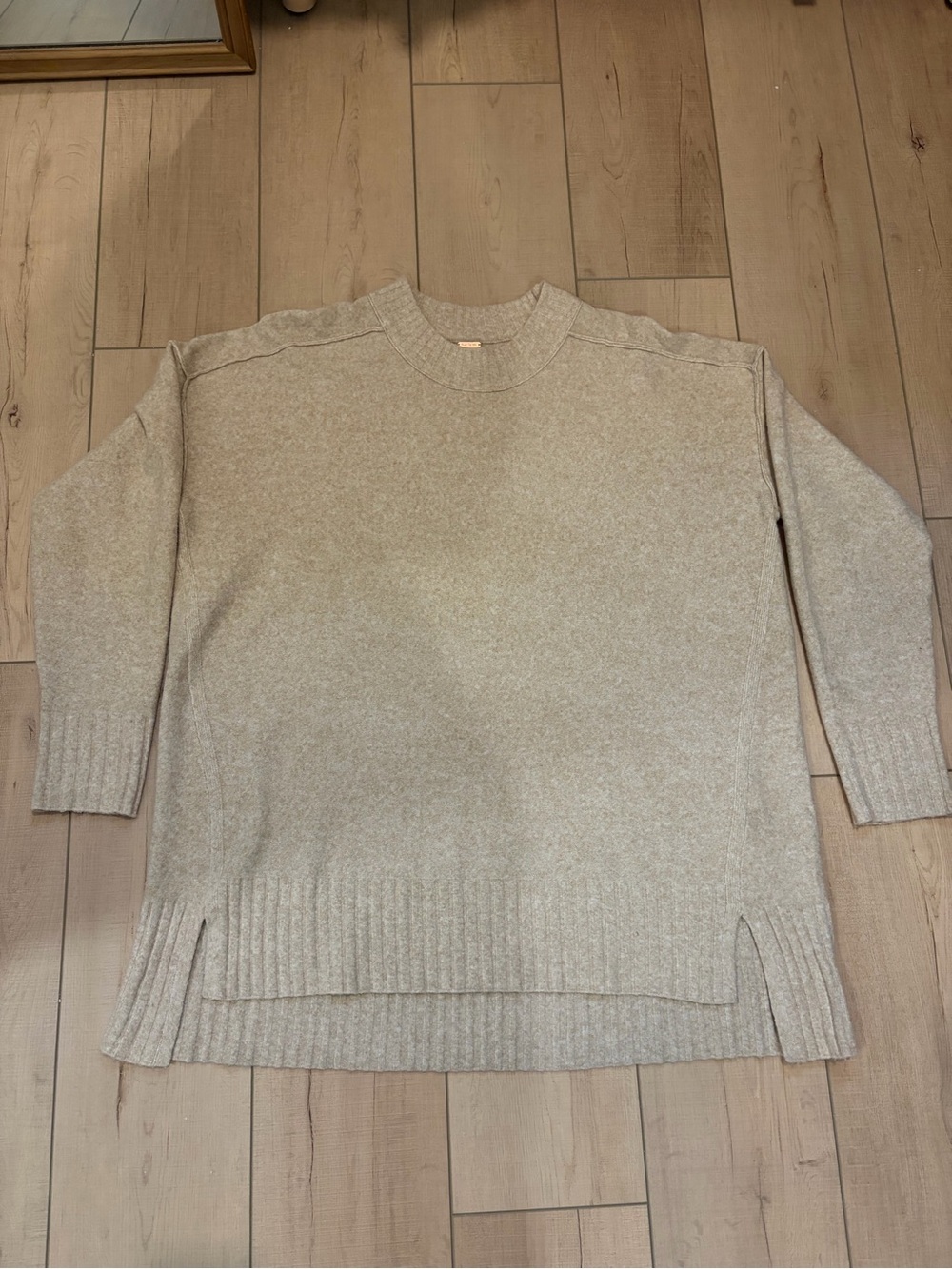 Free People Cozy Cream Crewneck Sweater with Side Slits